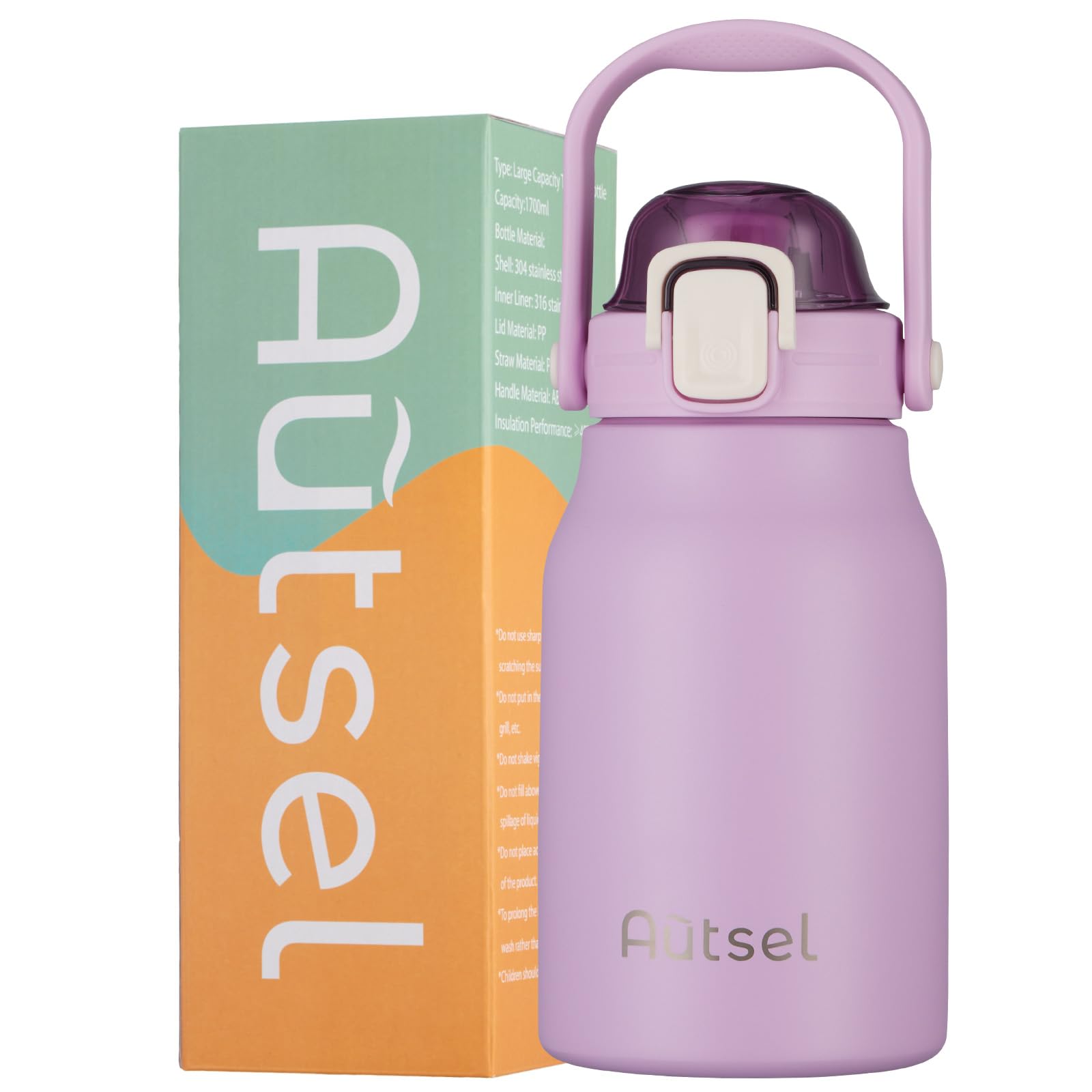 Autsel Borraccia Termica 1 litro Bottiglia Termica Senza Perdite Borraccia Palestra Sportiva in acciaio inox, rimanere fredde 24h o calde 12h, Senza BPA, per Sport, Yoga, Ciclismo