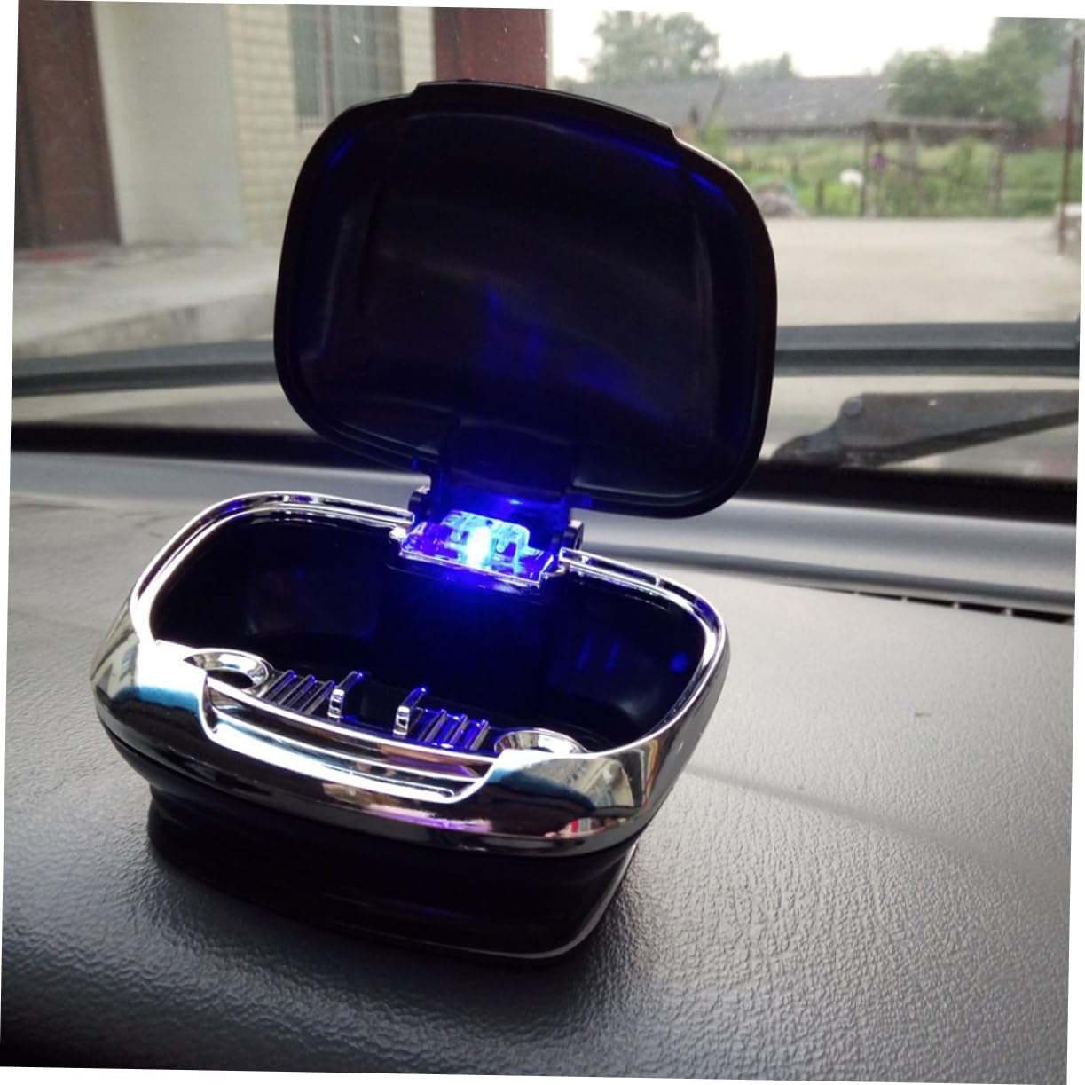 Portable Car Ashtray with Led Light Smokeless Auto Non-Slip Base for Night Use and Ventilated Interior 3.74X3.54X1.57In