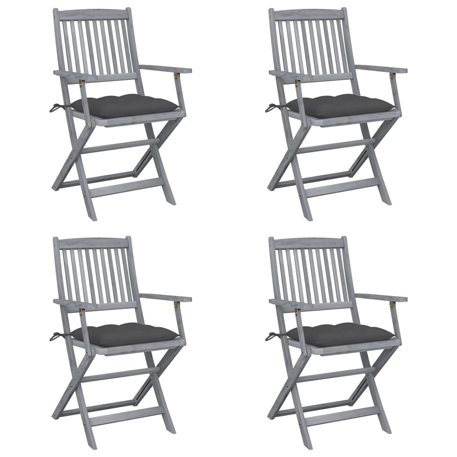 Chaises pliables d'extérieur MOONAIRY en bois d'acacia avec coussins pour jardin et repas Lot de 4