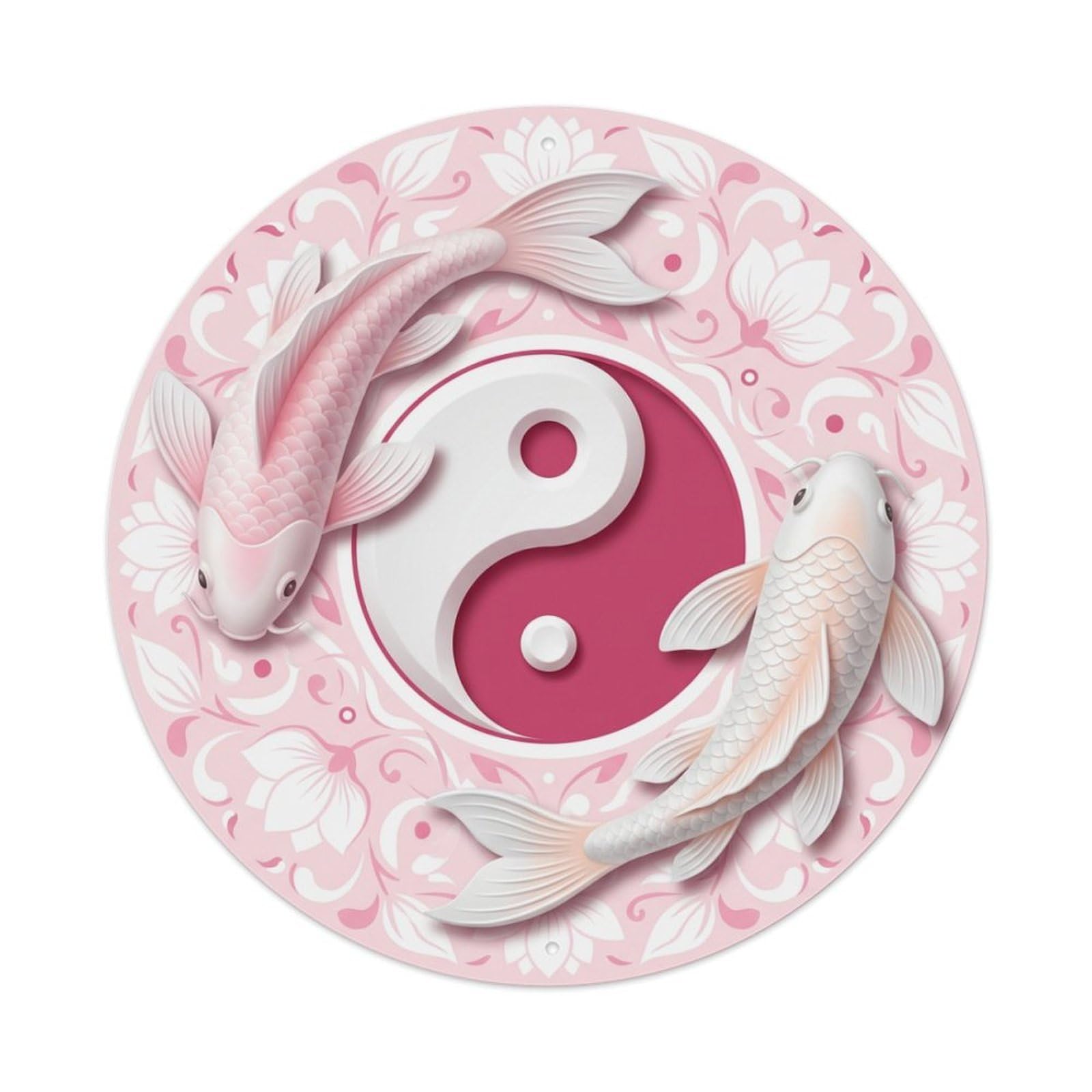 Metal Tin Sign Tai Chi Koi Fish Magnolia Pink