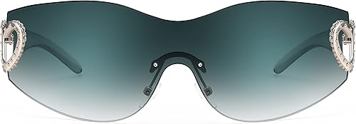 Miniatura 3 de FEISEDY Gafas de sol Y2K sin montura con corazón para mujeres y hombres, moda futurista envolvente, de gran tamaño, protección moderna B2981