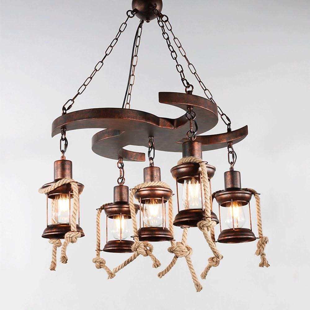 Żyrandol w stylu retro 5-7 głowic z przezroczystym szklanym kloszem Oprawa lampy wiszącej Przemysłowa lampa wisząca do salonu, kuchni, sypialni, jadalni i domu wiejskiego(5-Lights)