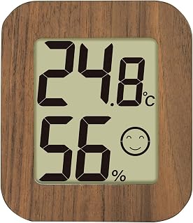 Shinwa Sokutei 73233 Digital Thermometer/Hygrometer, Environmental Checker, Mini, Wood, Dark Brown