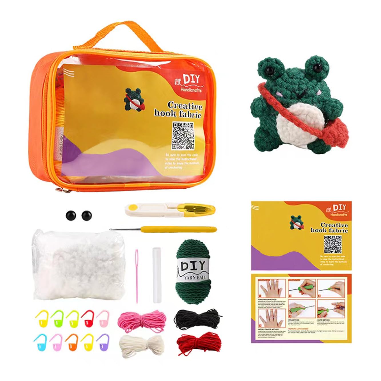 AiNinXun Kids Crochet Hooks Set for Beginners Adults Complete Crochet Knitting Kit with Accessories Tools Crochet Starter Kit for DIY Handcrafts with Instructions (Frog)