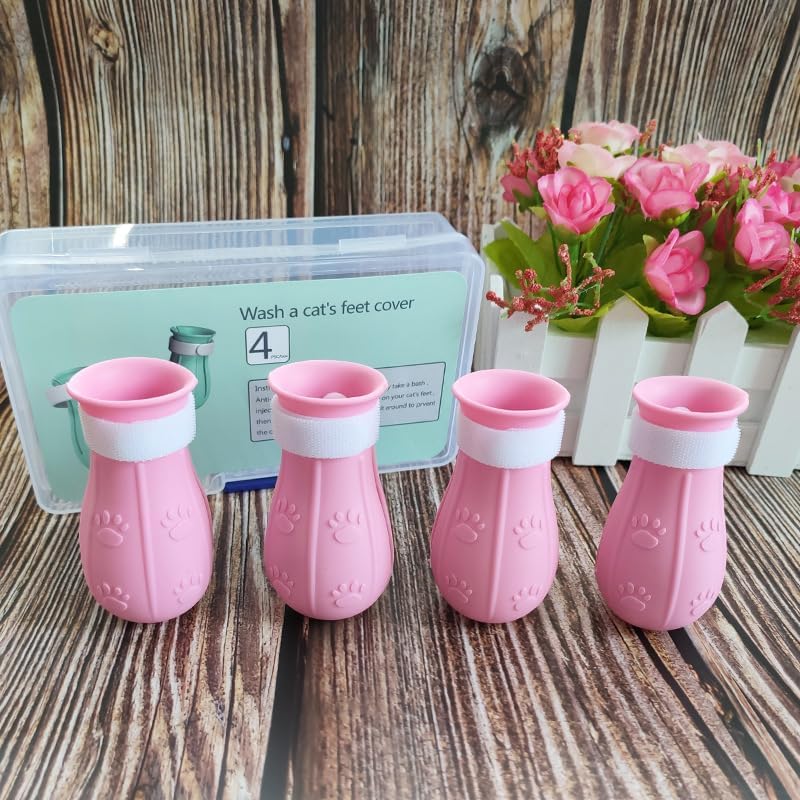 Miniatura 6 de MSMUOEZ Zapatos de silicona antiarañazos para gatos, bolsa de red de ducha multifuncional ajustable antimordeduras, bolsa de malla para aseo de