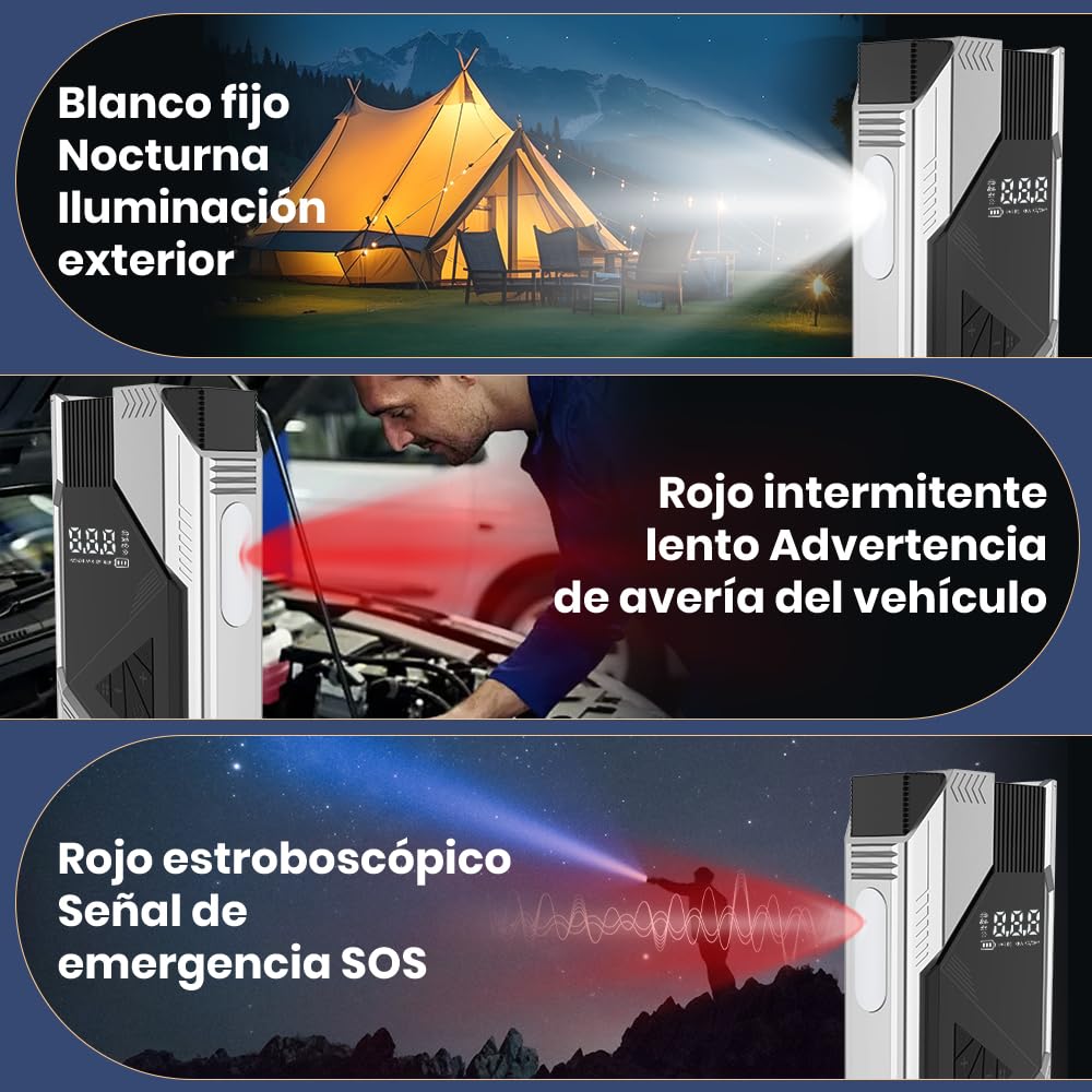 Junsun 10000mAh Compresor de Aire 150 PSI con Arrancador de Batería 12V y Power Bank 18W, Inflador Portátil para Coche Gasolina y Diésel, Arranque de Emergencia, Pantalla LCD, Carga Rápida y Luz LED