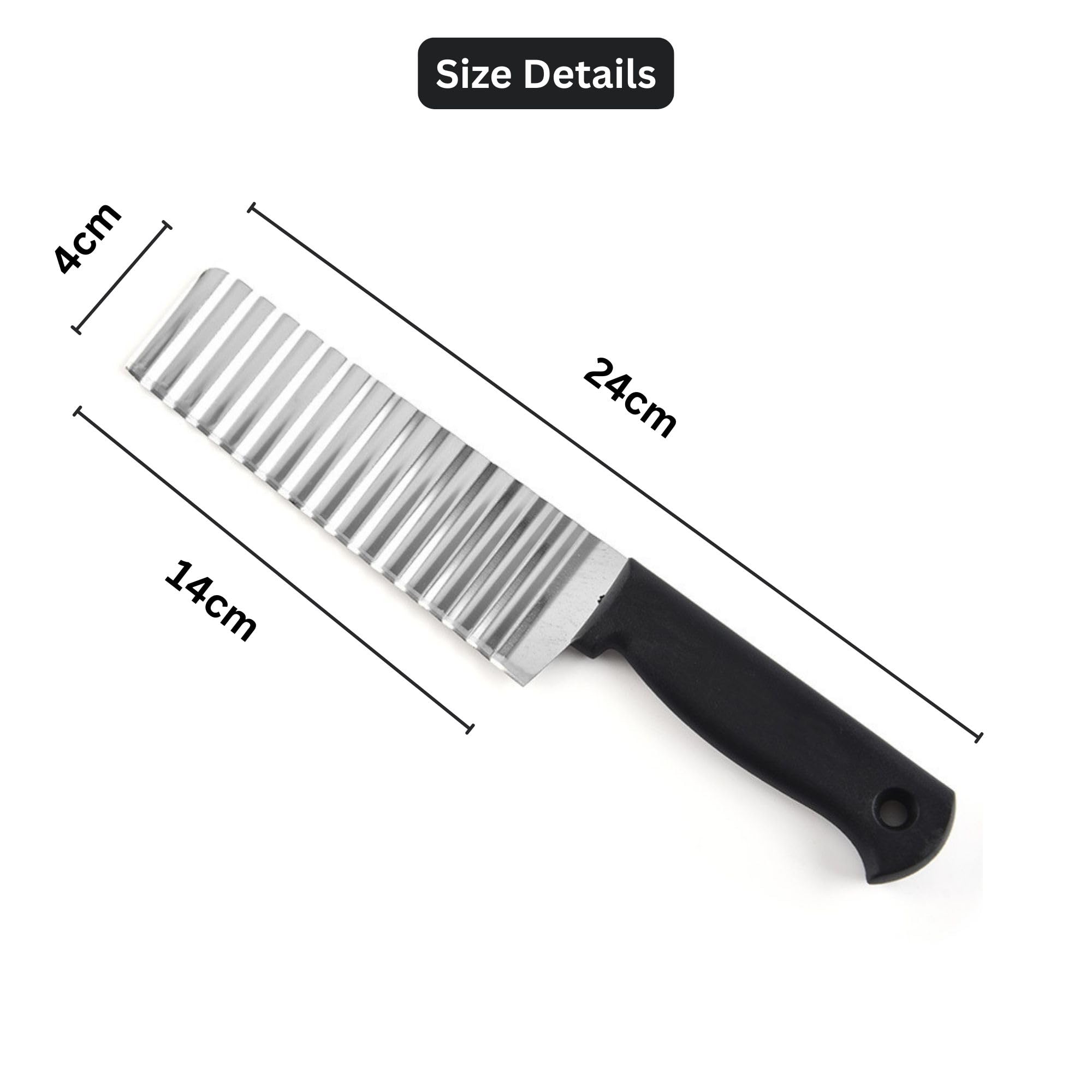 TOMATUS Black Crinkle Knife for Vegetables, Fruits, Potatoes, Salad, Wavy Slicer for French Fries, Chips, Decorative Cutting, Non-Stick Stainless Steel Blade with Ergonomic Handle โ Pack of 1 1