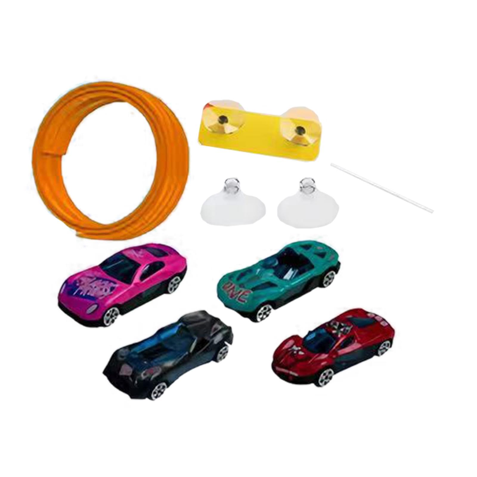 Pista de Carreras Flexible 4.5m (14.8 ft) con Ventosa y 4 Coches de Aleación, Juguete de Pista Portátil para Niños