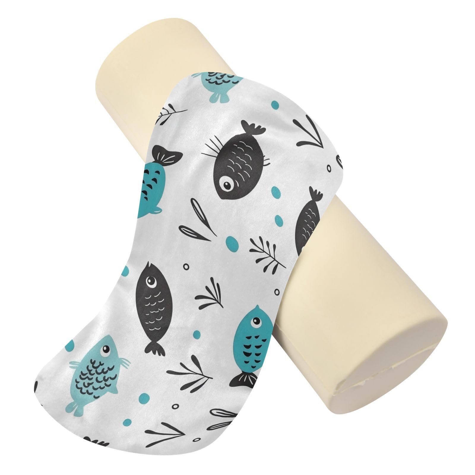 miaozhen Cartoon Cute Black Green Fish Memory Foam Cylinder Neck Pillow Roll Pillow for Neck Support almohadas para el Cuello 5.5''x17''