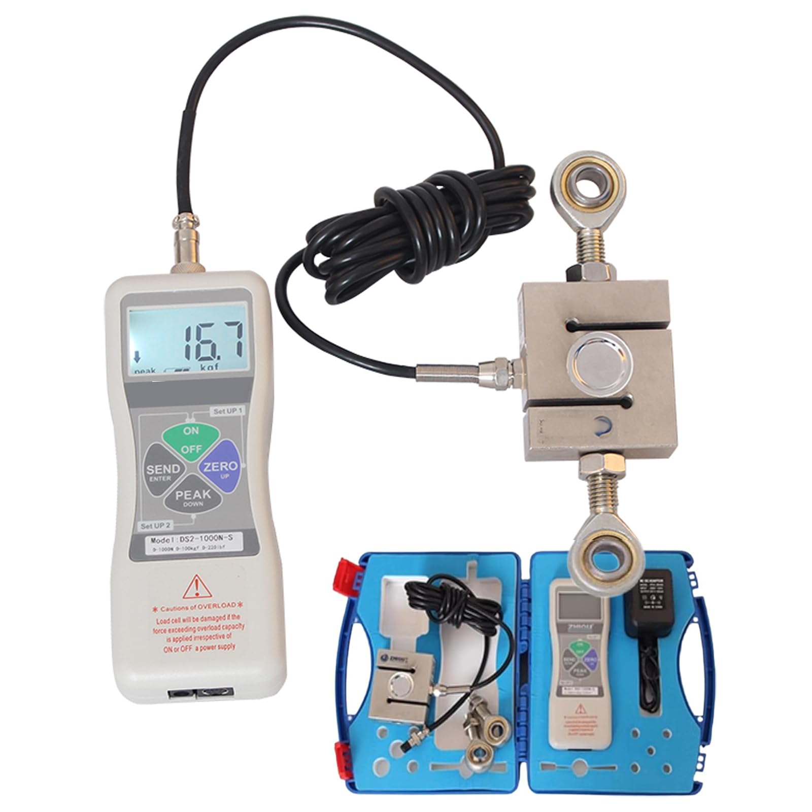 Dynamomètre numérique Industriel 0-50kN, 0.5% F.S Push-Pull de Haute précision, avec LCD rétroéclairé, pour Les essais de Traction et de Compression, unités (50KN)