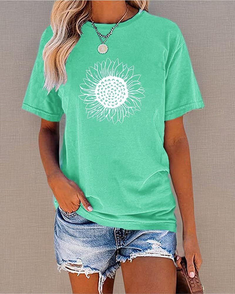 MaQiYa Womens Cute Sunflower Graphic Printed Tee Shirts Vintage Short Sleeve Cotton Shirts Tops - Image 5