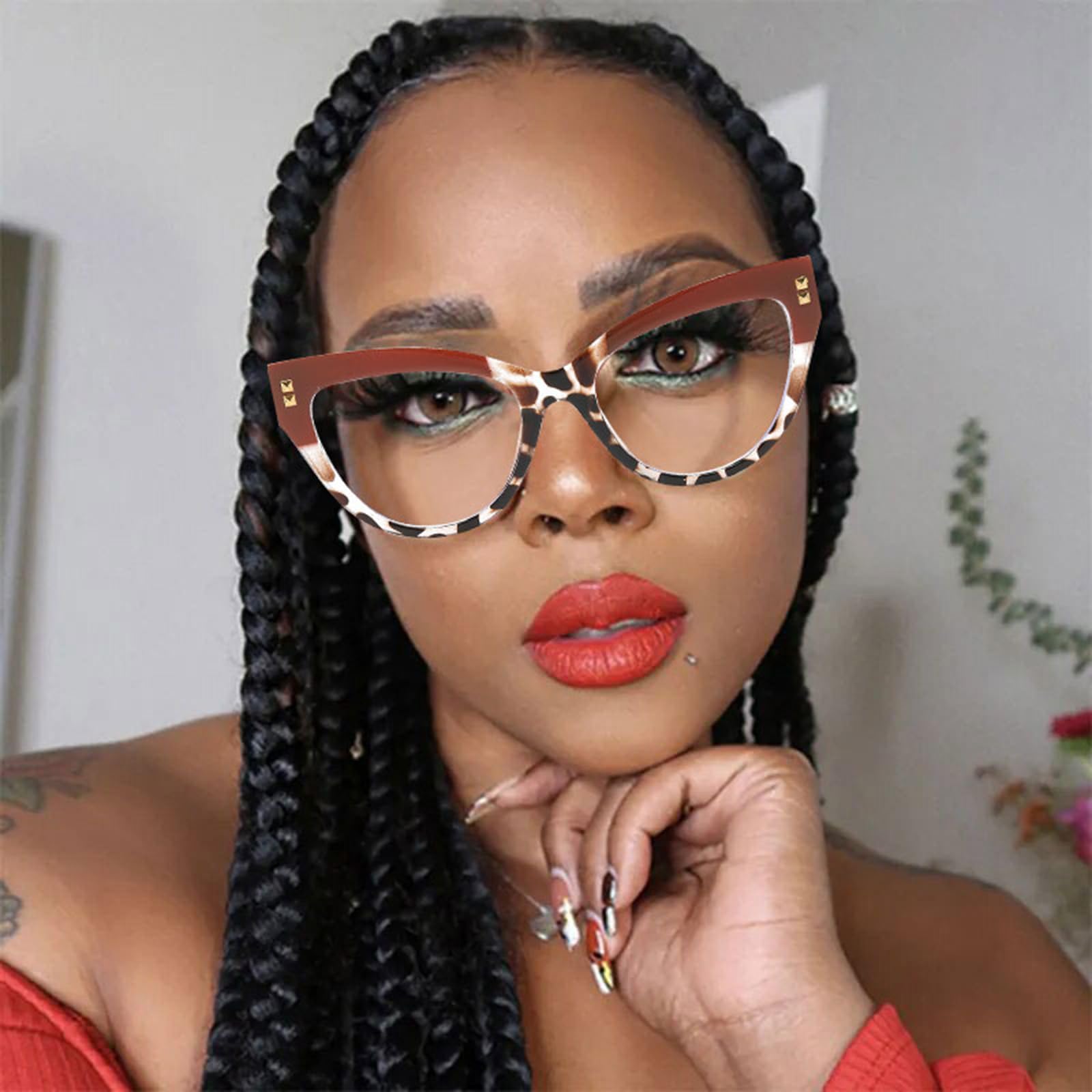 KFPH Cateye - Gafas de bloqueo de luz azul para ordenador, marcos de gafas de moda, lentes transparentes anti UV para mujer