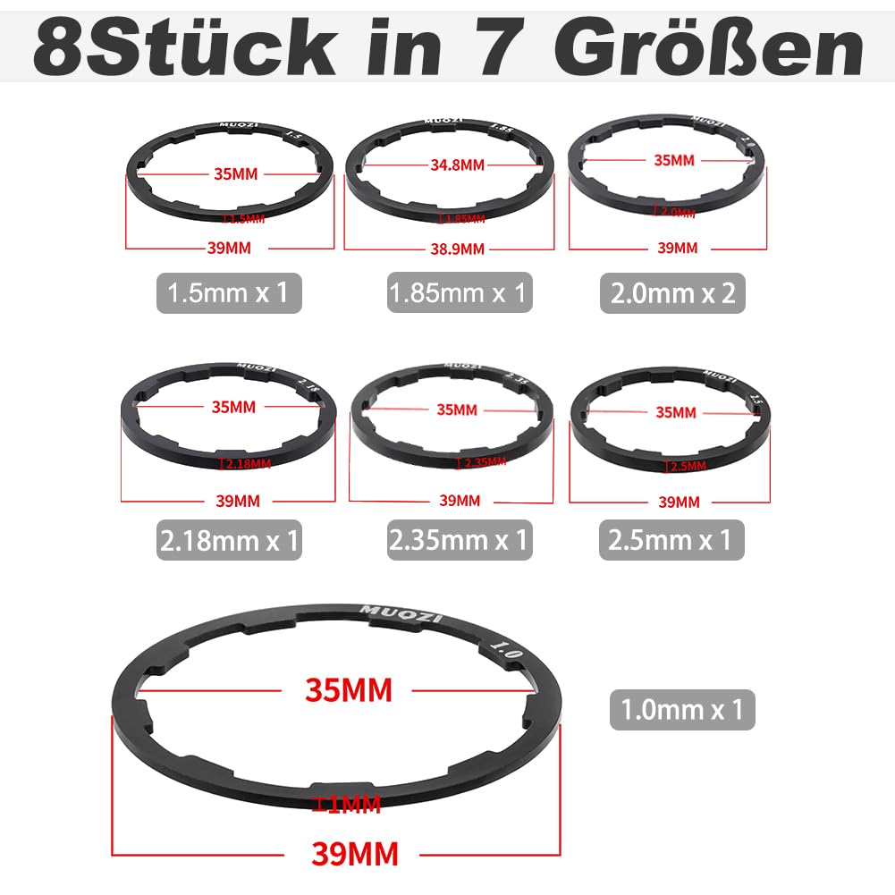 8 sztuk rowerowych koła zamachowego, piasty, przekładka, łożysko wewnętrzne, spacer, kaseta dystansowa, spacer, spacer, do rowerów wyścigowych MTB (1.0/1.5/1.85/2.0/2.0/2.18/2.35/2,5 mm)