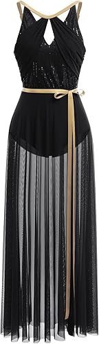 Miniatura 2 de ODASDO Disfraz de danza lírica para mujer, de encaje, sin mangas, leotardo transparente, falda larga envolvente, traje de 2 piezas