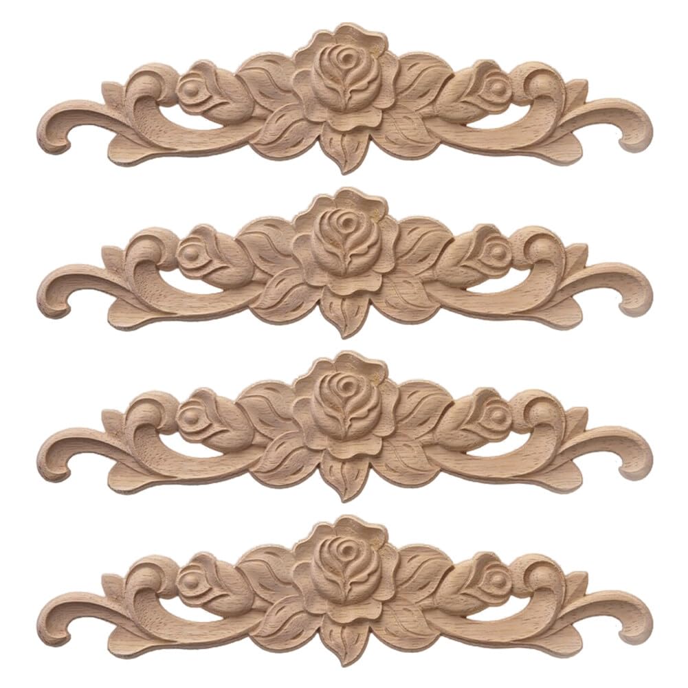 MUXSAM 4pcs Sculpté D'angle Décalque De Sculpture Applique D'angle De Sculpture Bois Sculpté Decal Coin Onlay Applique Cadre 28x6cm