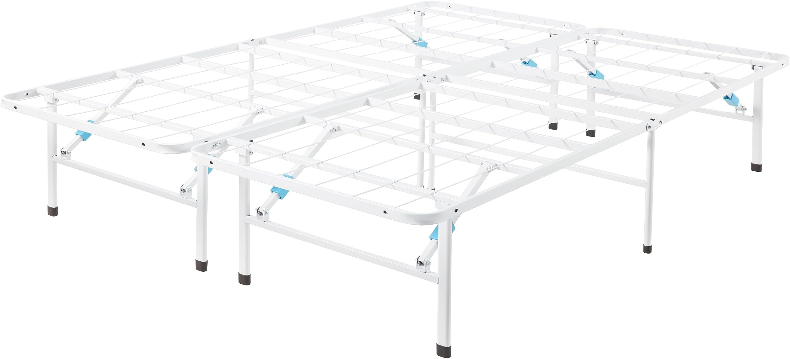Platform Bed Frame Queen, Foldable Metal, Tool-Free Setup, 14 Inches High, White