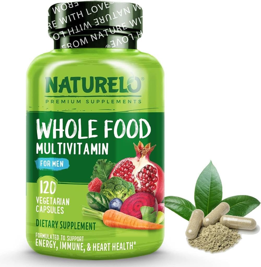 Whole Food Multivitamin for Men - with Natural Vitamins, Minerals, Botanical Blends - Complete All-in-One Formula for Energy, Brain, Heart, Eye Health (120 Capsules)