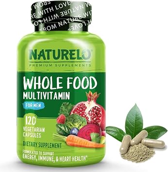 NATURELO Whole Food Multivitamin for Men - with Natural Vitamins, Minerals, Botanical Blends - Complete All-in-One Formula for Energy, Brain, Heart, Eye Health 120 Capsules