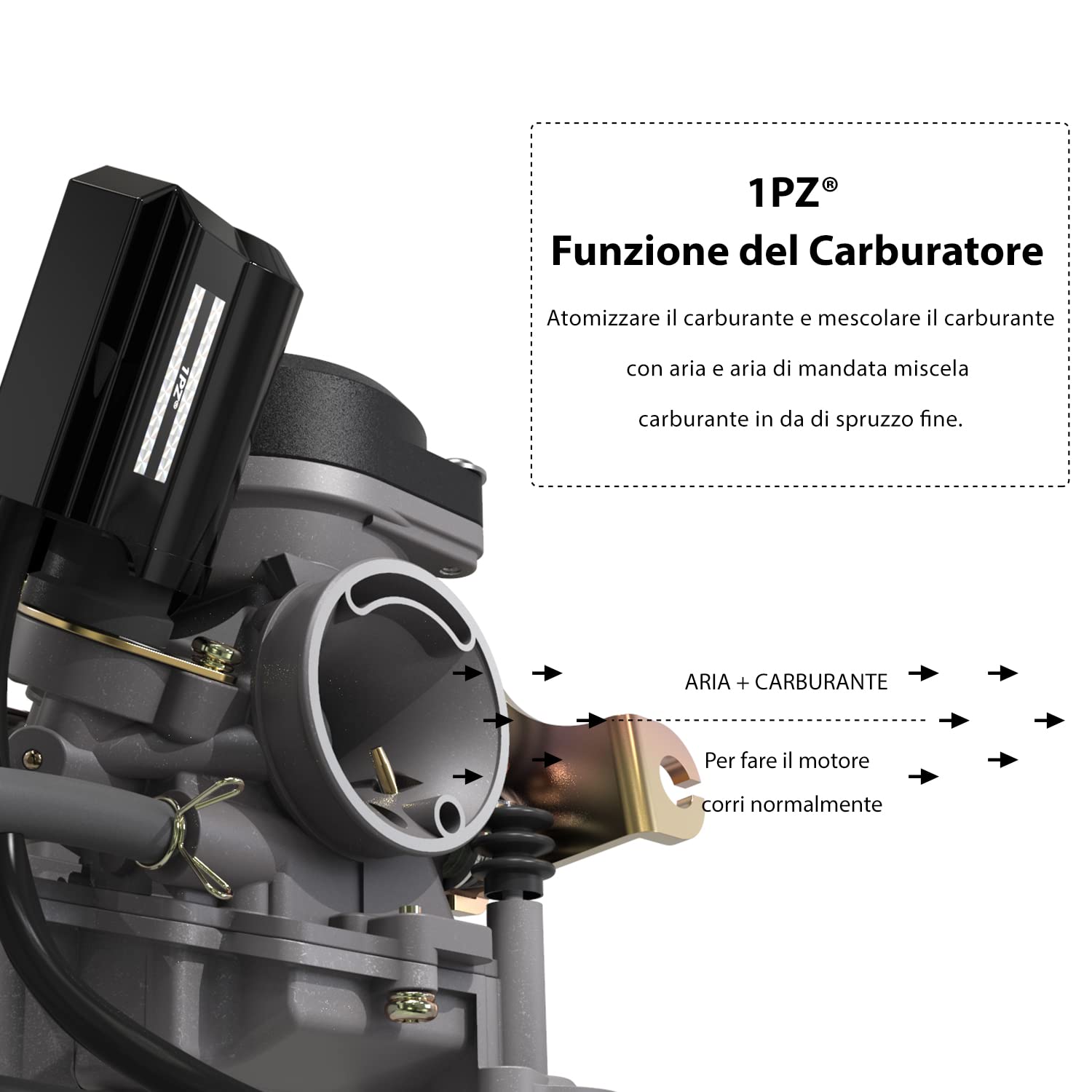 1PZ PD18 Carburatore 18 mm per GY6 49cc 50cc Scooter ATV 139QMB 139QMA | Compatibile con Motori 4 Tempi, Taotao, Kymco, Jonway, Baja, NST e Ciclomotore