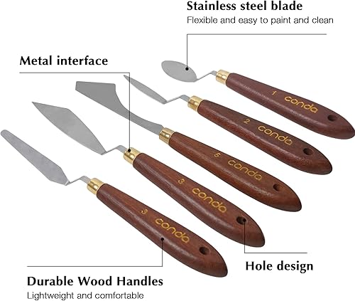 Miniatura 3 de CONDA Cuchillo de paleta Pintura Espátula de acero inoxidable Cuchillo de paleta Pintura al óleo Cuchillos de metal Mango de madera