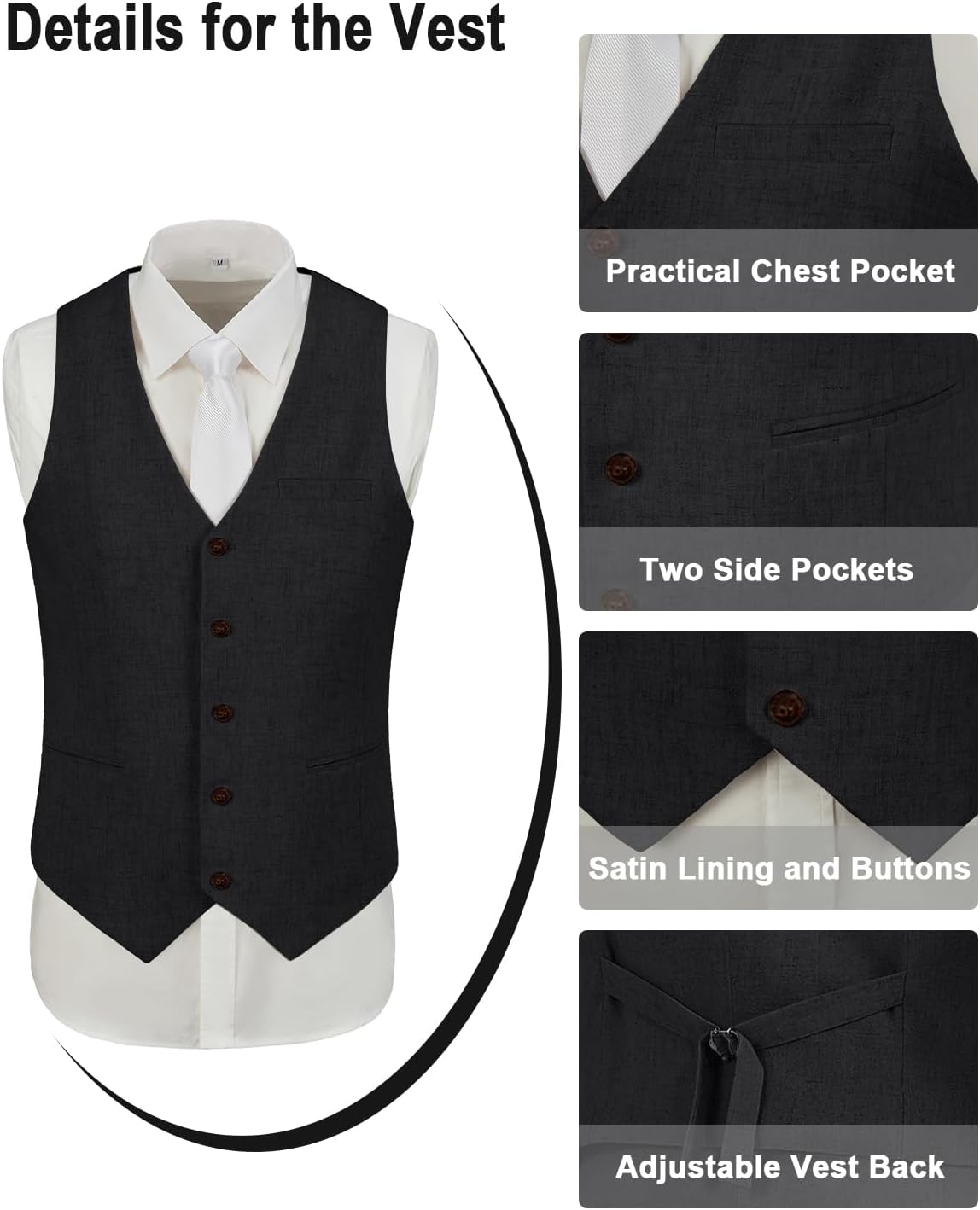 Men's Suit Linen 2 Piece Vests Short Pants Suits for Men Casual Summer Beach Groomsmen Wedding Waistcoat Set Outfit - Image 3