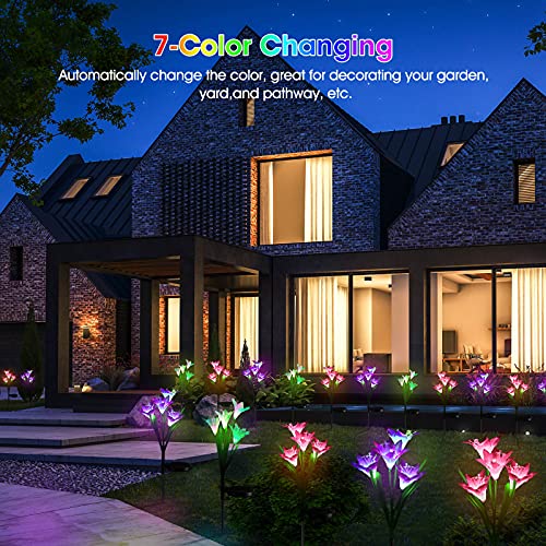 Solar Lights Outdoor Garden Decor, Letmy 6 Pack Upgraded Solar Garden Lights With 24 Lily Flowers, Waterproof Color Changing Outdoor Lights Solar Powered Flower Lights For Patio Yard Garden Decoration #TOP3