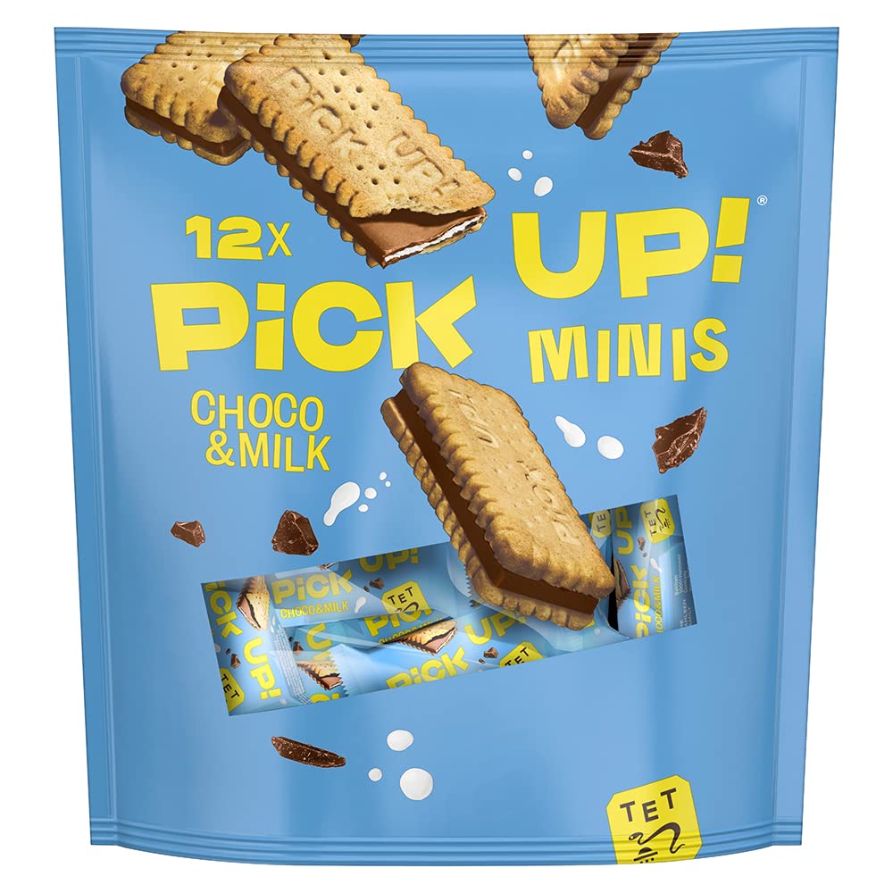PiCK UP! minis Choco&Milk (14 x 127 g), Mini-Riegel mit knackiger Milchschokolade und Milchcreme zwischen zwei Keksen, der Snack zum Teilen, 14 x 12er Beutel (Packung mit 2)