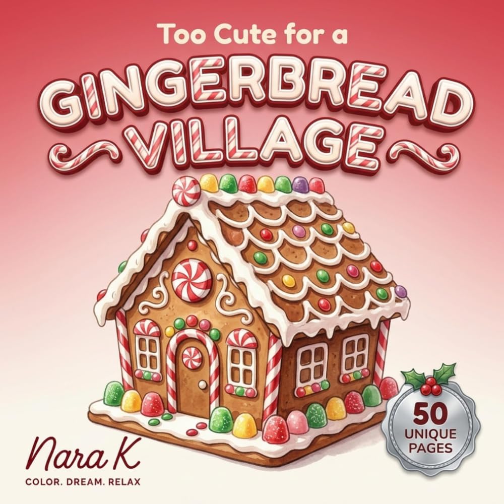 Too Cute for a Gingerbread Village: A Bold and Easy Kawaii Coloring Book with Cozy Gingerbread Homes for Adults and Kids