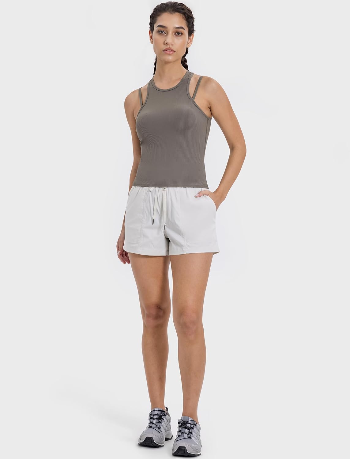 Yvette Racerback Crop Top with Removable Built in Bra Thin Straps Sports Bra for Women - Image 4