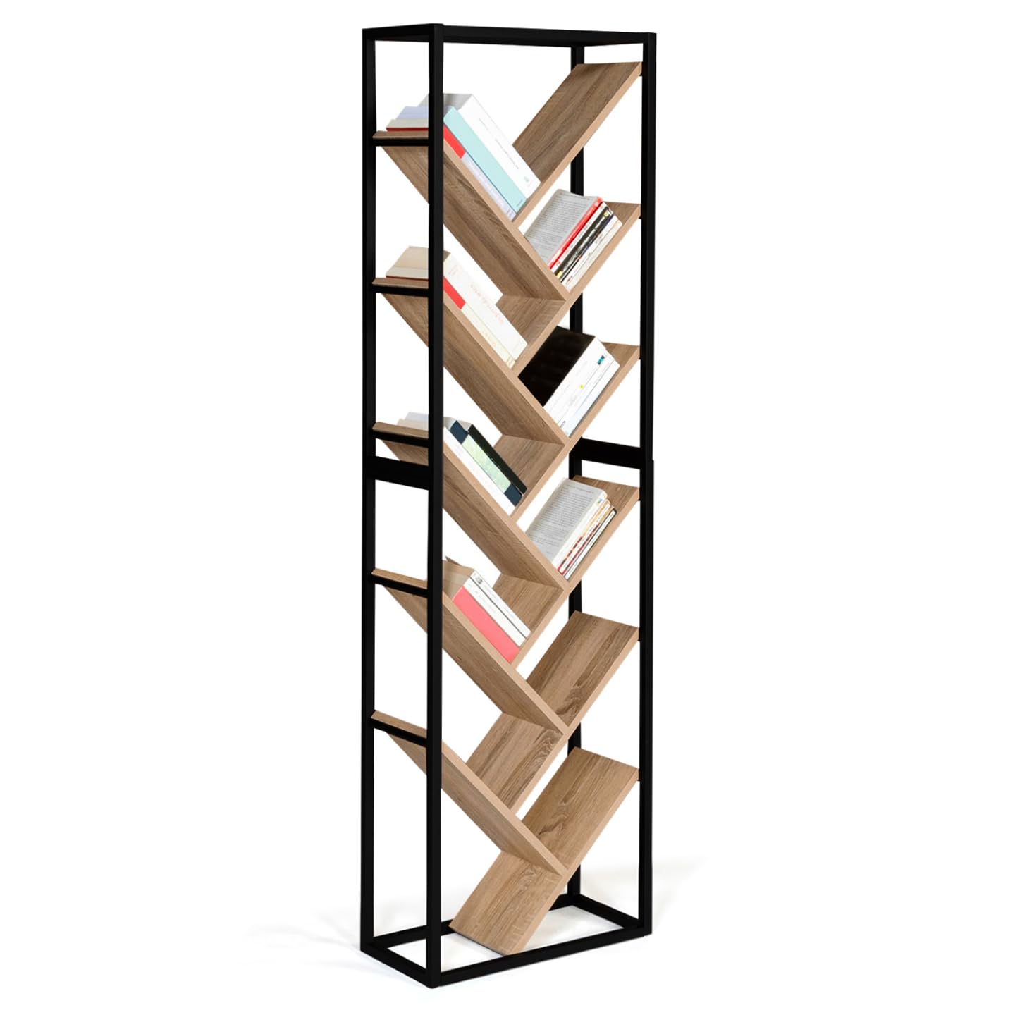 IDMarket - Etagère bibliothèque 10 Niveaux Detroit Bois et métal Noir