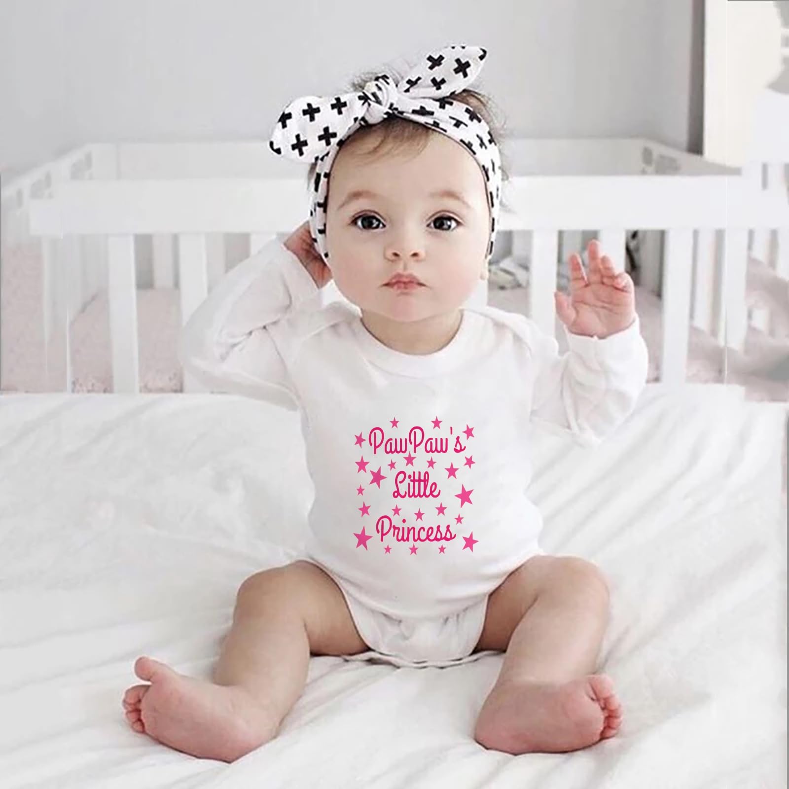 WOOYONGING Pawpaw's Little Princess Unisex Newborn Clothes Long Sleeve Baby Girl Neutral Romper White Baby White Onesie 3-6 Months