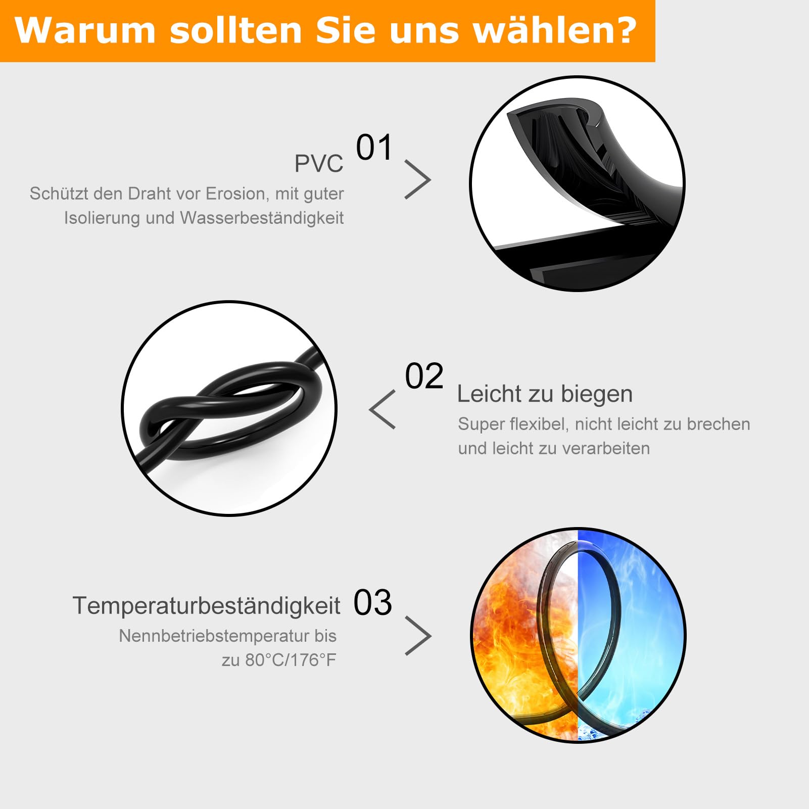 16AWG 3x1,5mm² 20Meter Elektrokabel 3-adrig Kabel, 5V/12V/24V Erdkabel verzinnte Kupferkabel, 300V flexibel und weich Stromkabel hohe Temperaturbeständigkeit Verlängerungskabel 20m