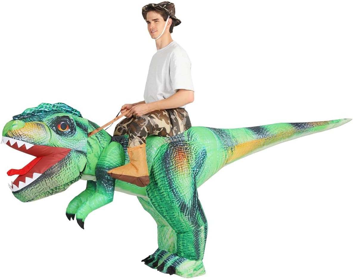 COMIN Inflatable Green Dinosaur Costume Riding T Rex Air Blow up Funny Party Halloween Costume for Men/Women - Image 2