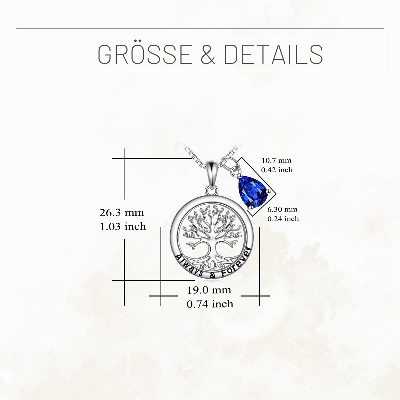 YFN Baum des Lebens Halskette 925 Sterling Silber Lebensbaum Anhänger Familie Baumschmuck September Geburtsstein Muttertag Geschenk für Damen Mutter Großmutter