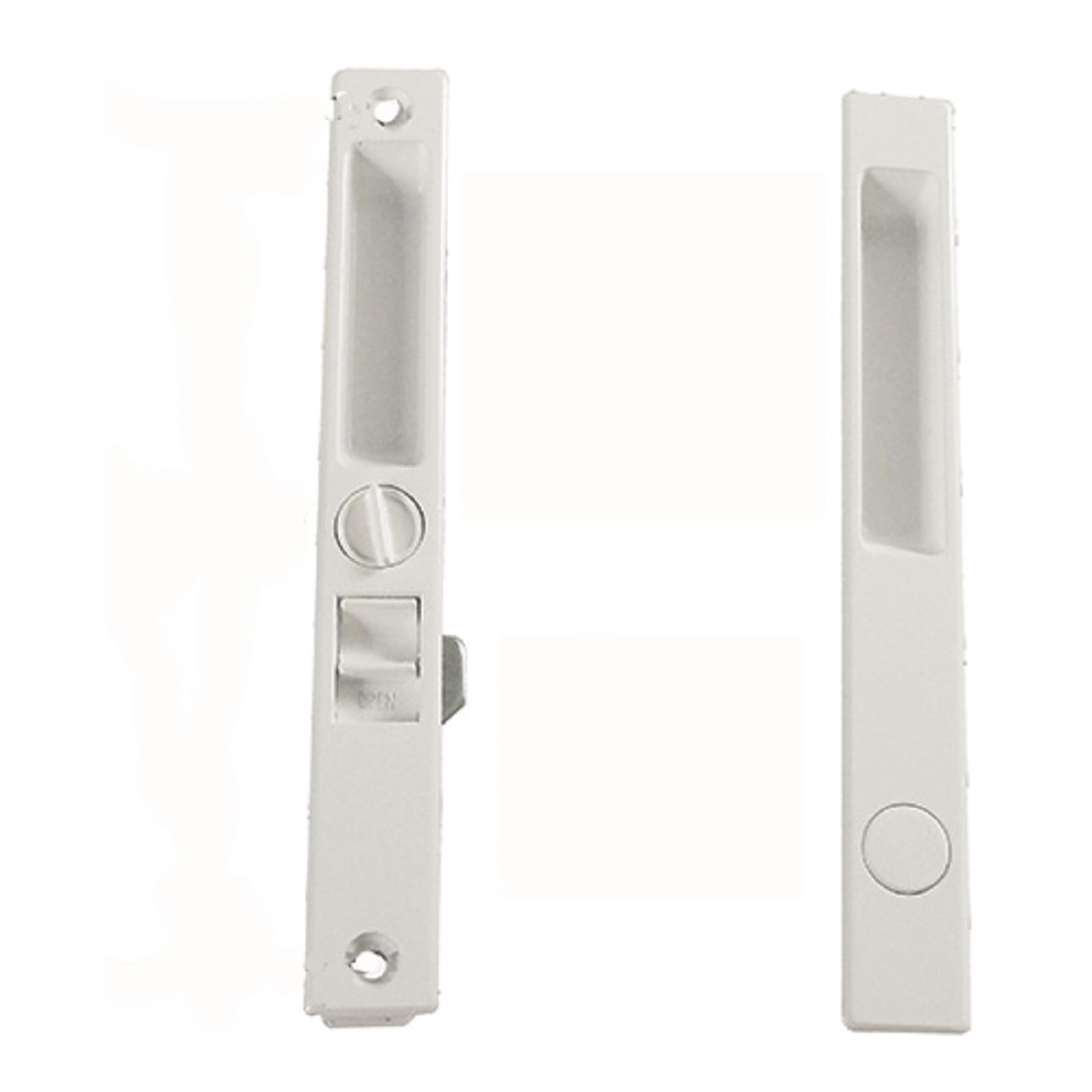 Sliding Glass Patio Door Lock Handle Set, Non-Keyed, Flush Mount, with Nite Lock,C Cam, and Keeper, White, 6-9/16" Screw Hole | Sliding Door Handle Replacement Hardware Repairs (DL-504) (White)