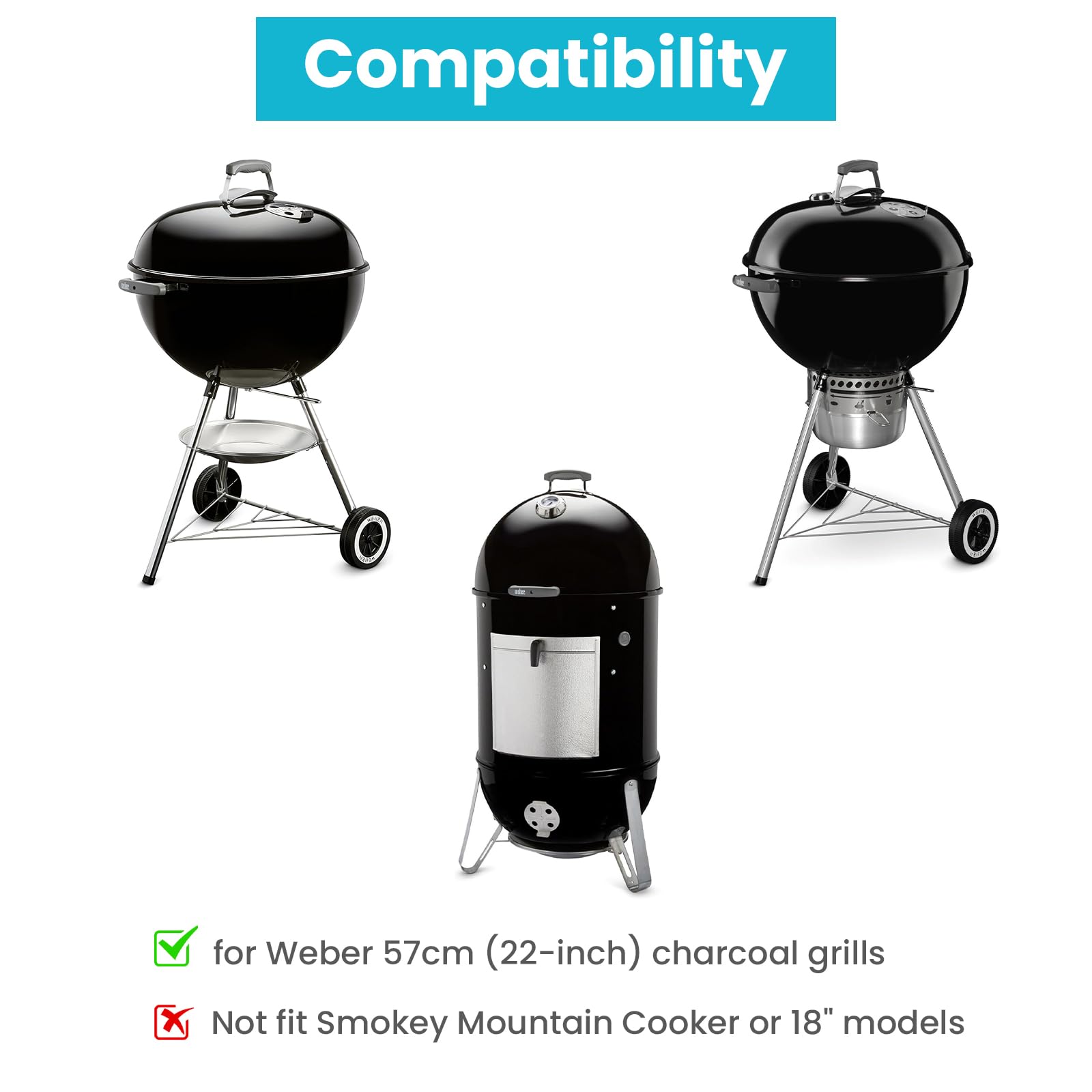 Grille à charbon de 43 cm de diamètre (pas de grille), remplacement pour barbecue au charbon de bois Weber 57 cm, One-Touch, Performer, Bar-B-Kettle, Master-Touch, compatible avec Weber 7441