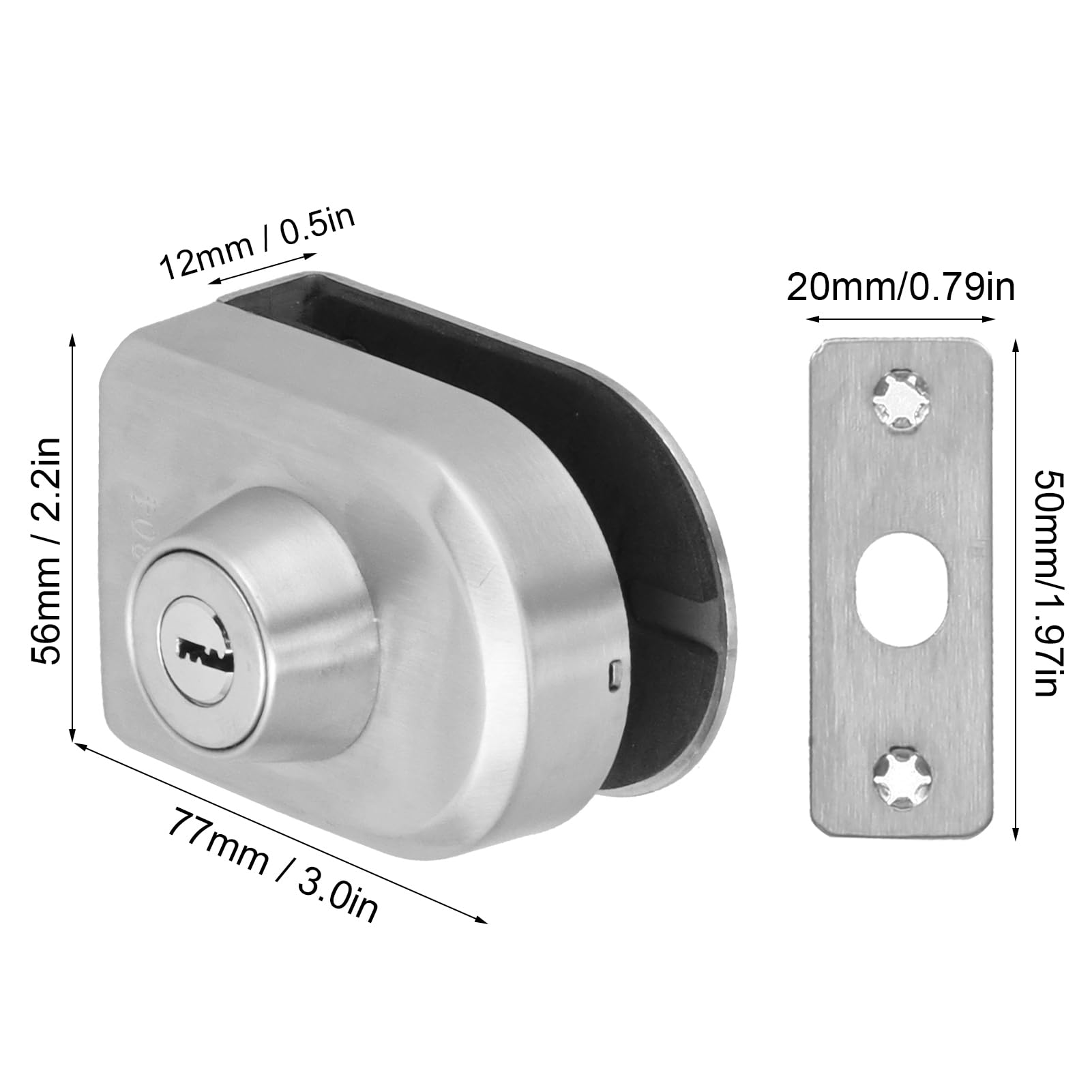 Sliding Gate Lock Anti Pry Foam Pad Stainless Steel Frameless Glass Door Locks Single Side Lock for Glass Door