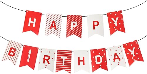 Cartel rojo de feliz cumpleaños, pancarta de banderines de cumpleaños para decoraciones de fiesta