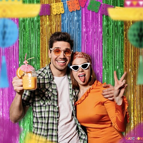 Image of KatchOn, XtraLarge Multicolor Fringe Backdrop - Pack of 3 | Foil Fringe Curtain for Hawaiian, Luau, Fiesta, Tropical Party Decorations | Streamers Party Decorations for Birthday, Wedding, Baby Shower