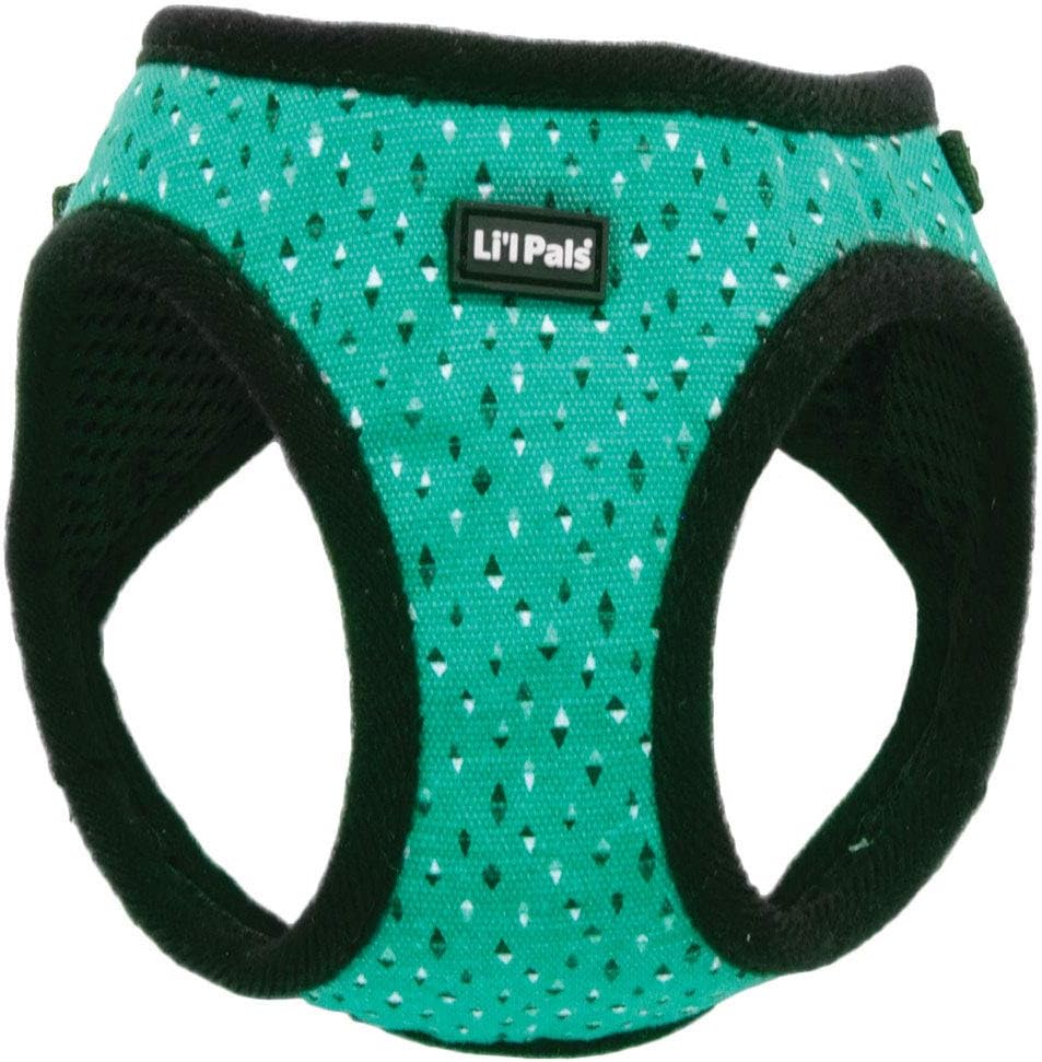 Coastal - Li'l Pals Canvas Dog Harness - Teal and Grey Diamonds - 3/8" x 10"-12"