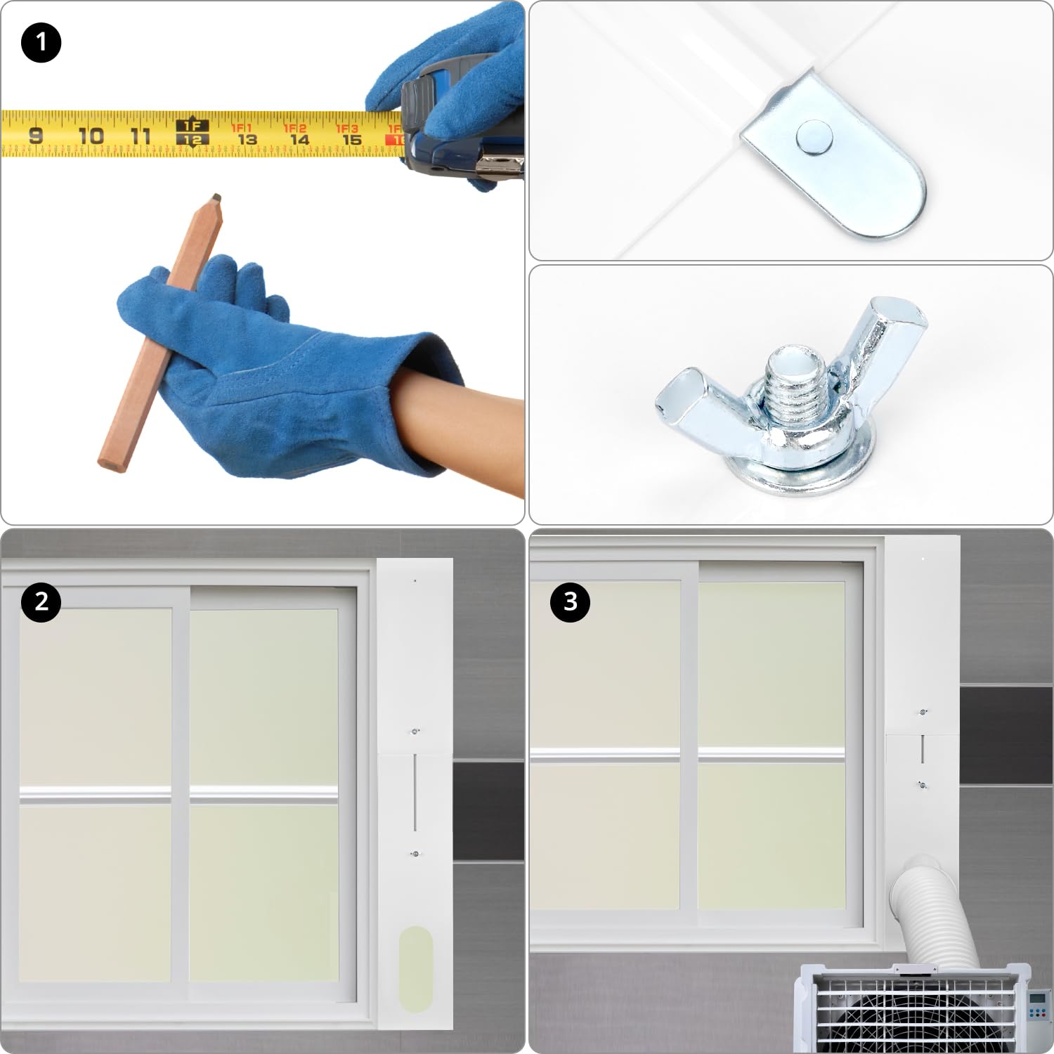 QWORK® 3 Pièces Plaque Fenêtre Climatiseur, Étanchéité de Fenêtre de Climatiseur Mobile, Plaque Coulissante de Fenêtre Réglable Kit