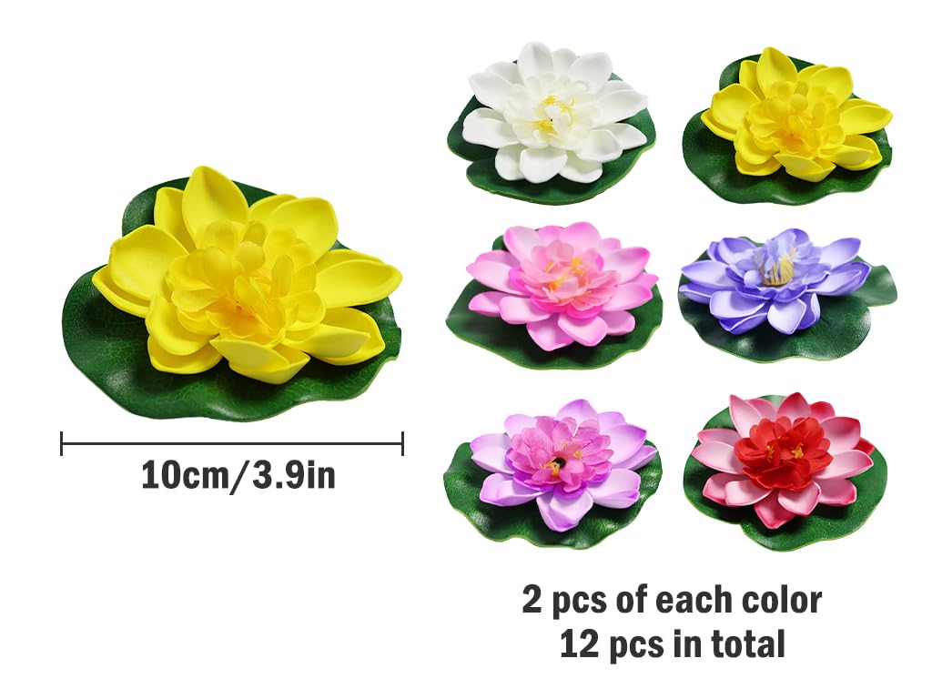 12 pz Fiori Galleggianti per Laghetti,Fiori di Loto Galleggianti 10 cm,Fiori Galleggianti per Piscina,Fiori di Loto Finti Ninfee,per Giardino Decorazione Acquario Terrazza Giardino Piscina