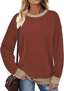 Sudaderas Mujer Jersey Escote Redondo Tops Manga Larga Mujer Sweatshirt De Canalé Camiseta Contraste De Colores