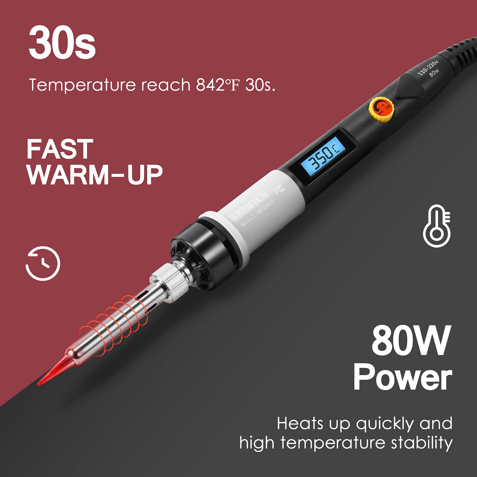 Kit de soldador electrónico, herramienta de soldadura de temperatura ajustable de 80 W con pantalla LCD, kit de soldadura 20 en 1, interruptor de encendido/apagado, alambre de soldadura, bola limpia