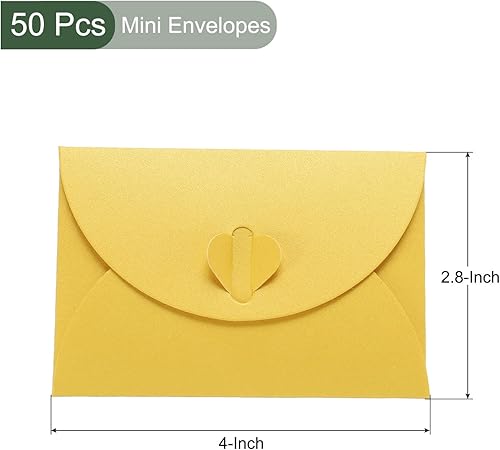 Miniatura 8 de YOKIVE Paquete de 50 mini sobres, cierre en forma de corazón, soporte para tarjetas de regalo, ideal para bodas, fiestas, boutiques (beige)