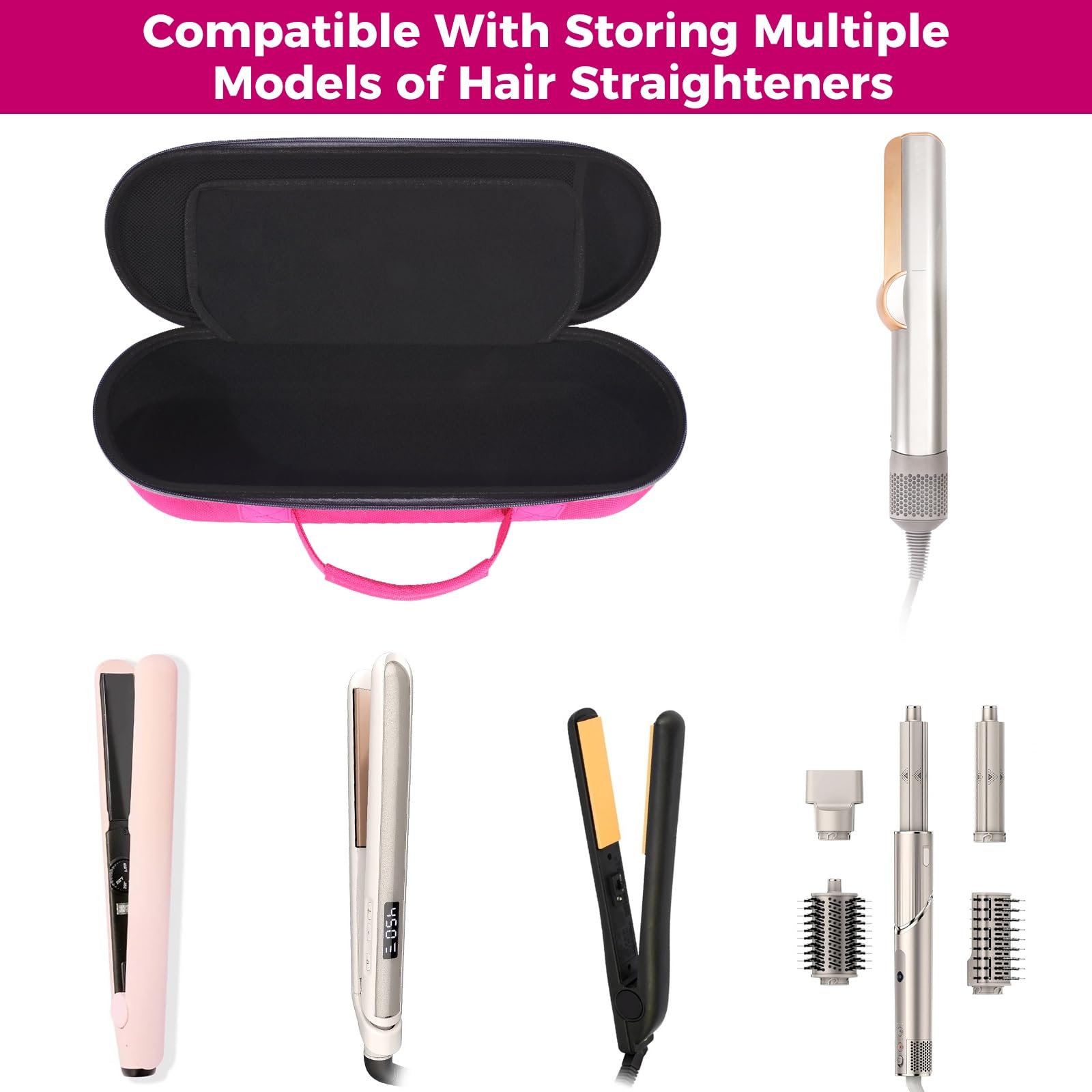 Custodia per piastra per capelli compatibile con Airstrait HT01, custodia protettiva da viaggio per piastra per capelli (rosa)