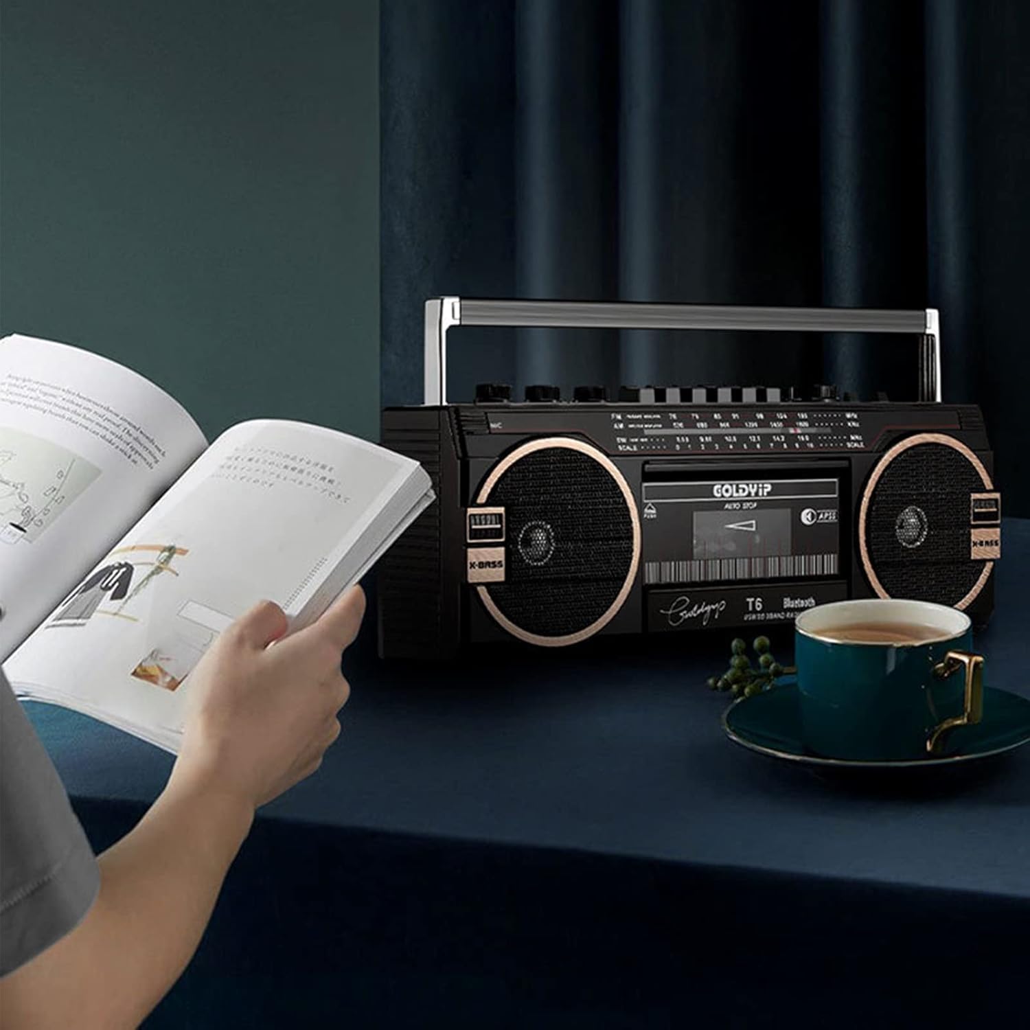 Lettore di Cassette Bluetooth, CD, Boombox, Radio Portatile con Altoparlante Stereo retrò, Riproduzione di Musica Tramite USB/Scheda TF e registratore, Stile Classico Anni '80.