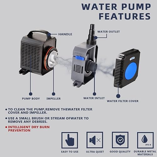 Miniatura 3 de 4226GPH Bomba de filtro de estanque sumergible de jardín en línea eléctrica de frecuencia de flujo para pecera fuente acuario cascada Koi sal agua