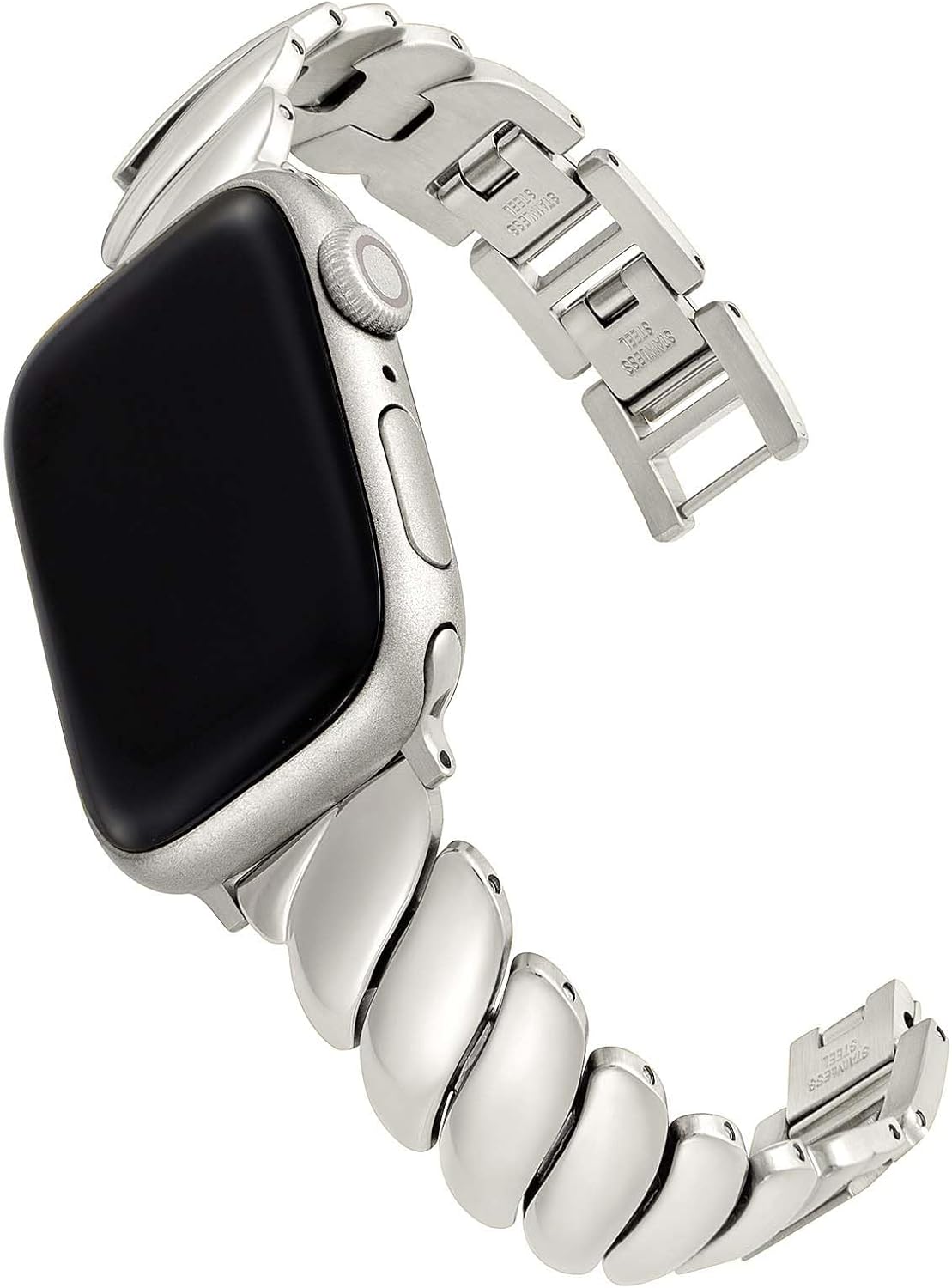 Amazon.co.jp: WHIMVOY リップル ステンレススチール ウォッチバンド レディース に適合するApple Watch用  38/40/41/42/44/45/46/49mm対 ウェーブメタルデザインブレスレット スタイリッシュストラップ、ゴールド : 家電＆カメラ  Apple Watch用シルバー ステンレス バンド ...