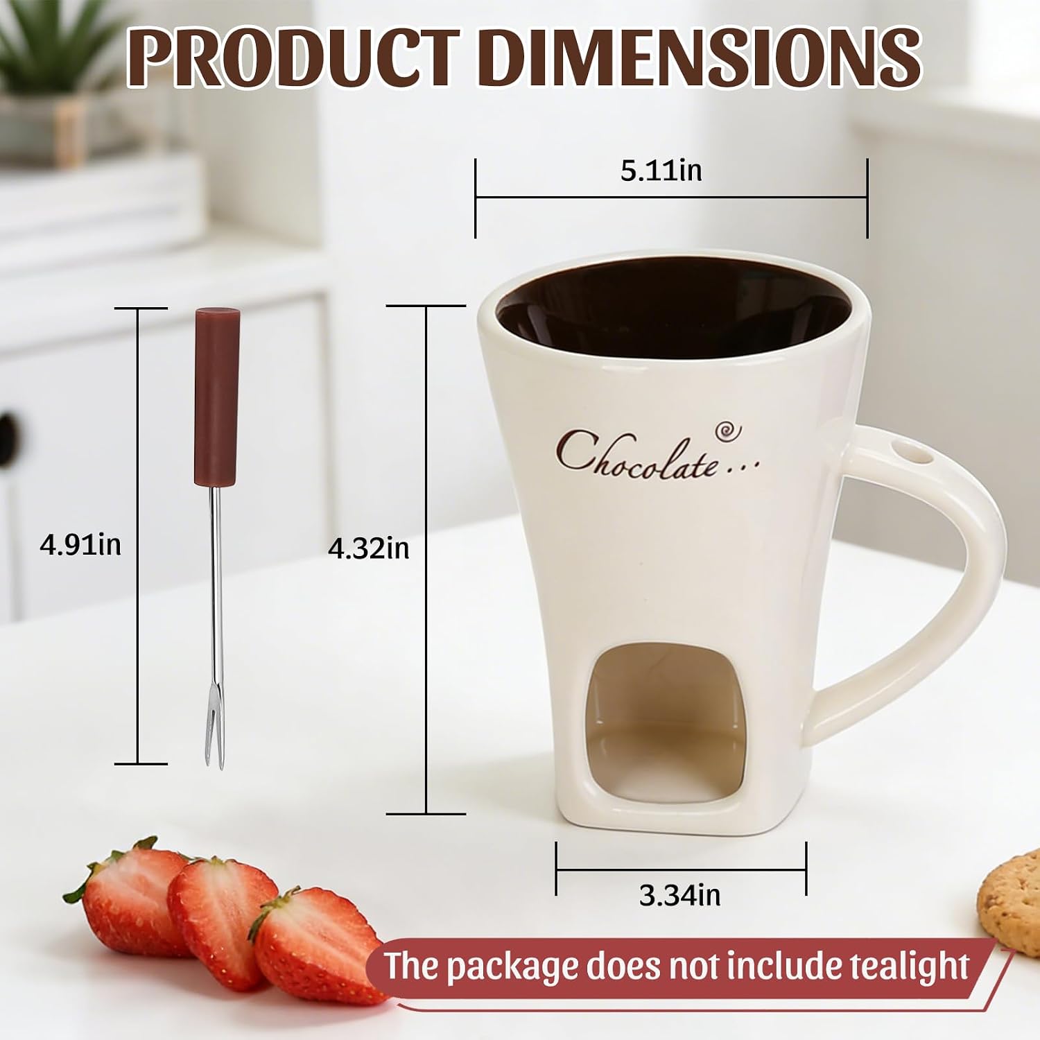 2 Pack Fondue Pot Ceramic Mini Chocolate Fondue Mugs Set with Forks Personal Porcelain Melting Cups for Caramel，Cheese, Butter, Suitable for Home Party Dating Gifts (White & Brown)